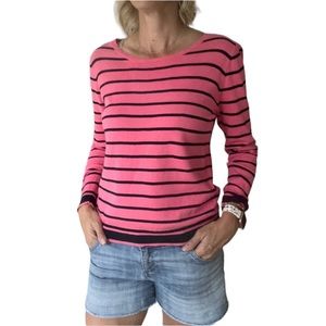 🩷J Crew Mercantile Peyton Sweater Pink Navy Stripe Size Woman’s Medium
